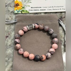 NEW KTBETOO Pink Zebra Jasper & Moonstone Beaded Bracelet Handmade